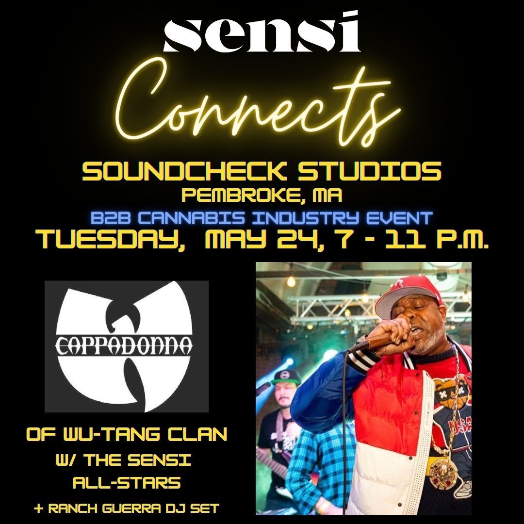 If you're looking to network in the Massachusetts cannabis industry, and are a fan of @wutangclan and live funk, join us and @sensimagazine tonight from 7-11pm at @soundcheck_studios in Pembroke, MA! @officialcappadonna will be performing with the Sensi Allstars featuring bakejoynton on bass, followed by a DJ set performed by @ranchardguerra!Get your tickets now by visiting @sensimagazine's page!