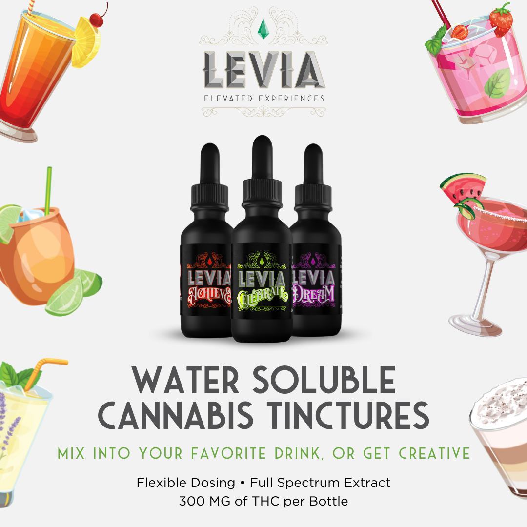 Exciting news LEVIAs water soluble tinctures in Dream Celebrate and Achieve are coming to and Arizona This marks the first expansion for our brand outside of Massachusetts