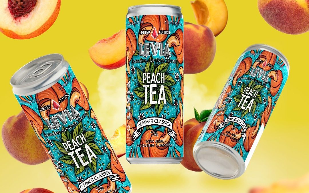 INTRODUCING OUR SUMMER CLASSICS SERIES! 😎 Meet our newest flavor, PEACH TEA This new flavor consists of an energizing cannabis blend with the juiciness of perfectly ripened peaches and the essence of fresh tea flavors. Peach Tea will arrive on shelves across 150+ Massachusetts retailers this week. Our Summer Classics series will continue to bring unique, new flavors and collaborations all summer long. This limited-run offering features original artwork from @keever. Thank you, @craigcapellophotography, for capturing our latest flavor! #leviabrands