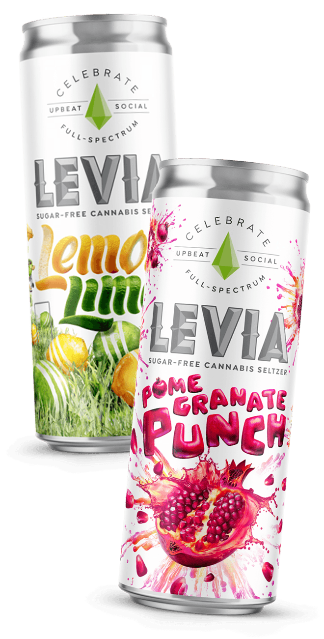 LEVIA celebrate seltzer cans
